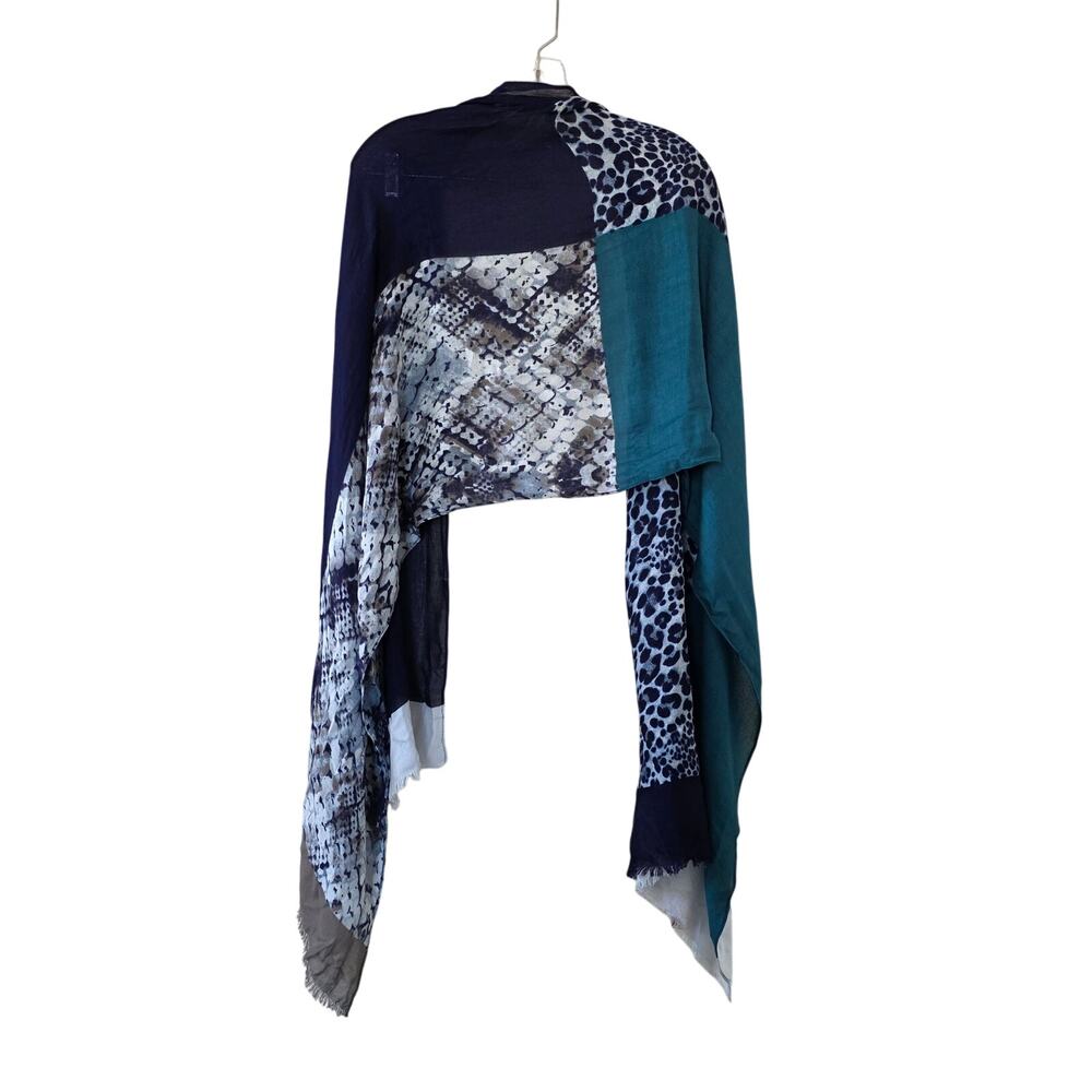 Carlos by Carlos Santana Teal Blue Leopard Snake Print Oblong Scarf Wrap NEW